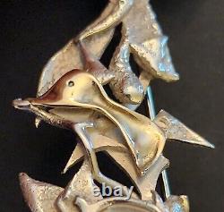 C. 1910 Superb Sterling Silver Arts & Crafts Art Nouveau Duck In Water Brooch