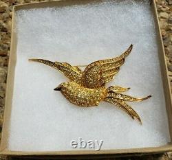 Christian Dior Gold Plated Gold Canary Crystals Bird Brooch Pin RARE VINTAGE