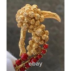 Christian Dior Vintage Gold Plated Red Coral Bird Brooch used from Japan bk916