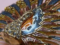 Ciro signed vintage crystal and enamel gold-plated peacock brooch