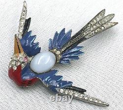 Colorful Jeweled Phoenix Bird Pin1930 Pot MetalEnamelMoonstoneFigural