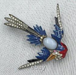 Colorful Jeweled Phoenix Bird Pin1930 Pot MetalEnamelMoonstoneFigural