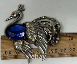 Cool Vintage Blue Jelly Belly Rhinestone Swan Peacock Brooch