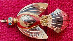 Coro Brooch / Pin Blue & Yellow Dove Vintage 60's Signed Sterling Gold