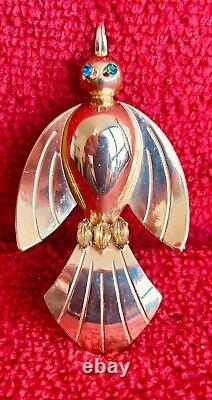 Coro Brooch / Pin Blue & Yellow Dove Vintage 60's Signed Sterling Gold