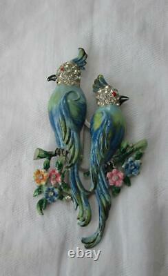 Coro Duette Bird of Paradise Pin Brooch Vintage 1940s Costume Jewelry Retro Deco