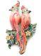 Coro Duette Pink Bird Enamel Rhinestones Fur Clips Brooch Pin Set Vintage