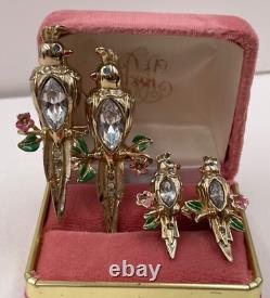 Coro Love Birds Duette Signed 1948 Vintage Brooch Fur Clip Earrings Screw Back