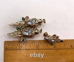 Coro Love Birds Duette Signed 1948 Vintage Brooch Fur Clip Earrings Screw Back