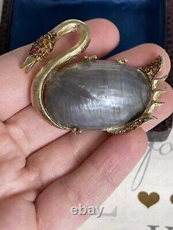 Coro brooch Bird Swan Shell Jelly belly Vintage 1960s Amber Rhinestone Gorgeous