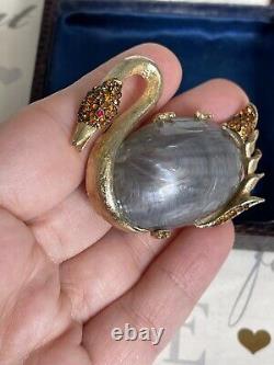 Coro brooch Bird Swan Shell Jelly belly Vintage 1960s Amber Rhinestone Gorgeous