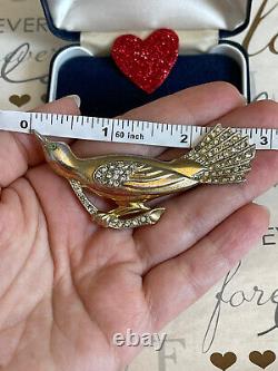 Coro brooch Bird gold color Rhinestone Pave vintage 1940s Gorgeous