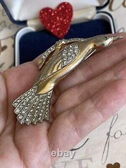 Coro brooch Bird gold color Rhinestone Pave vintage 1940s Gorgeous