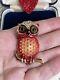 Coro Brooch Bird Owl Vintage Antique 1960's Red Enamel Rare For Collection
