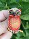 Coro Brooch Bird Owl Vintage Antique 1960's Red Enamel Rare For Collection