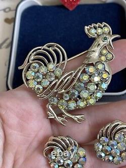 Coro brooch rooster & earrings 2 ps set vintage 1950s signet in vintage Coro box