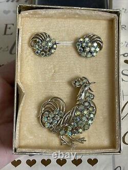 Coro brooch rooster & earrings 2 ps set vintage 1950s signet in vintage Coro box