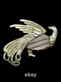 Coro vintage bird animal brooch pin silver grey DAMAGED rare