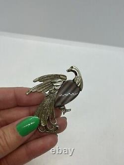 Coro vintage bird animal brooch pin silver grey DAMAGED rare