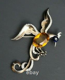 Crown Trifari Alfred Philippe Bird of Paradise Brooch Sterling Vermeil Pin Vtg