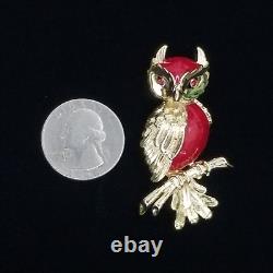 Crown Trifari Birds of Fashion Red Enamel Owl Brooch Signed 1960s HTF Vintage