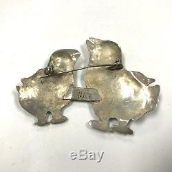 D267 Vintage Sterling Silver Two Birds Chicks Brooch Pin Mexico