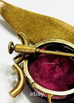 DESIGNER SIGNED Vintage Amethyst Glass MADE IN FRANCE Bird Brooch Pin RARE