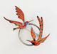 Delicate Vintage Sterling Silver Red Enamel Birds Pin A. Dragsted Denmark