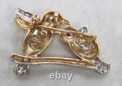 Delightful Vintage 14k Gold & Diamond Birds On Branch Brooch
