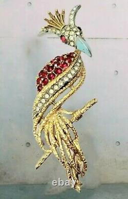 EXQUISITE, BOOK PIECE Vintage 1960s FLORENZA Figural BIRD Brooch Pin 3 1/2