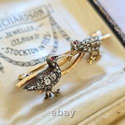 Edwardian 15ct, 15k, 625 Gold & Silver, Diamond and Ruby, Snipe birds brooch/pin