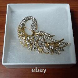 Elegant Vintage Crystal Rhinestones Swan Bird Brooch Pin Gift Idea with Box