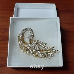Elegant Vintage Crystal Rhinestones Swan Bird Brooch Pin Gift Idea with Box