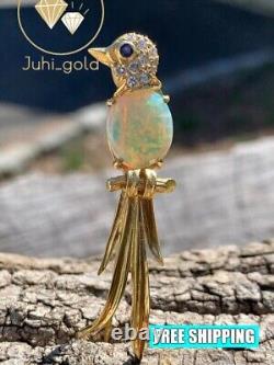 Elegant Wedding Bird Brooch Pin 3CT Simulated Fire Opal 14K Yellow Gold Plated