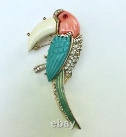 Enamel & Carved Lucite Toucan Parrot Bird Vintage Brooch Pin KJL