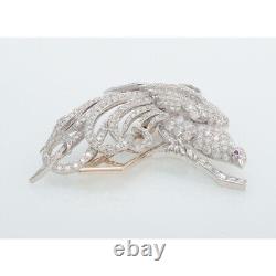 Excellent White Round Cut White Stone Eye Long Tail Bird Bright Finish Brooch