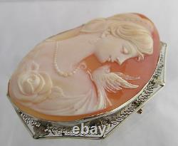 FABULOUS! Victorian HUGE 14K Gold Lady&Bird Carved Shell Cameo Pin Brooch
