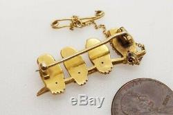 FINE QUALITY ANTIQUE LATE VICTORIAN ENGLISH 15K GOLD OWLS & BRANCH BROOCH c1900