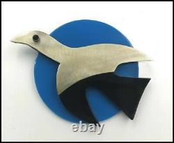 Fab Vintage Hand Made Georges Braque Bird Brooch Pin Galalith Chrome