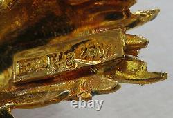 Fabulous Vintage 18k Gold Enamel & Jeweled Peacock Bird 2 Pin Back Brooch