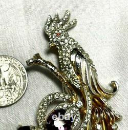 Fabulous Vintage Designer Figural Bird Rhinestone Inset Jeweled Tail Brooch