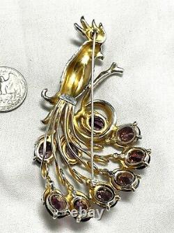 Fabulous Vintage Designer Figural Bird Rhinestone Inset Jeweled Tail Brooch