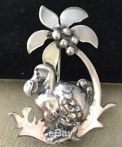 Fabulous Vintage Victorian Style Sterling Silver Rare Dodo Bird With Tree Brooch