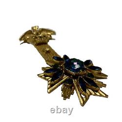 Florenza Pin Brooch Eagle Hanging Gold Tone Blue/green Stones Vintage