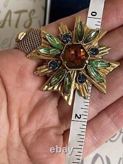 Florenza brooch enamel cross green gold Tone bird Vintage 1950s-1960s signet