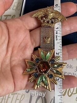 Florenza brooch enamel cross green gold Tone bird Vintage 1950s-1960s signet