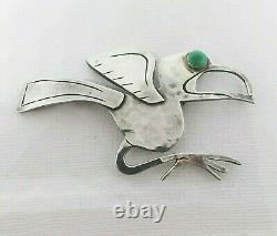 G. Laffi Peru Vintage 925 Sterling Silver Green Eyed Bird Brooch Pin LARGE