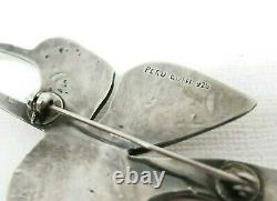 G. Laffi Peru Vintage 925 Sterling Silver Green Eyed Bird Brooch Pin LARGE