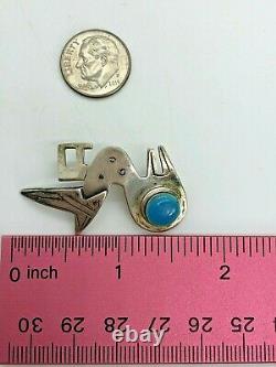 G Laffi Peru Vintage Sterling Silver Blue Eyed Bird Brooch Pin 7 Grams