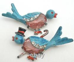 Gene Verrecchio Pair of Bluebirds CORO Blue & Pink Jelly Belly Enamel Mr. & Mrs